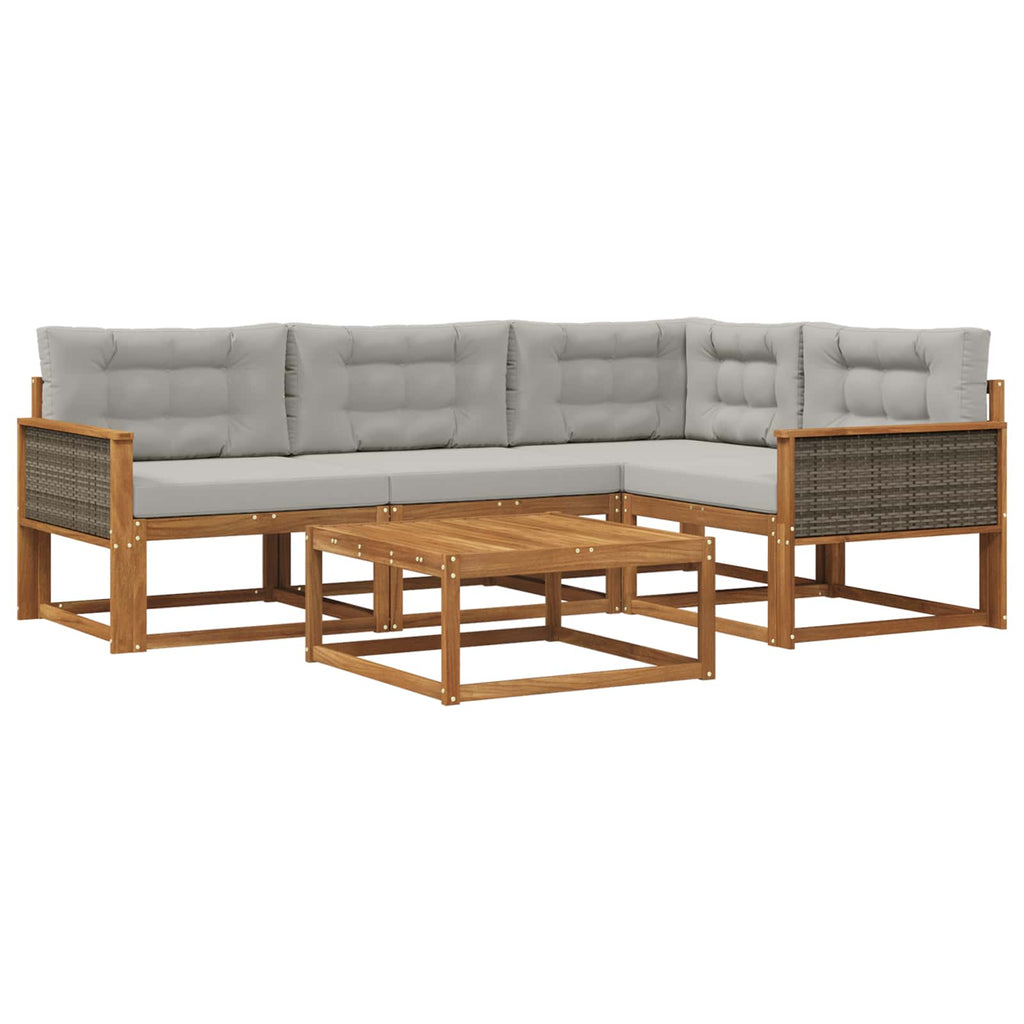 Outdoor-Sofagarnitur mit Kissen 5 pcs Natur und Hellgrau