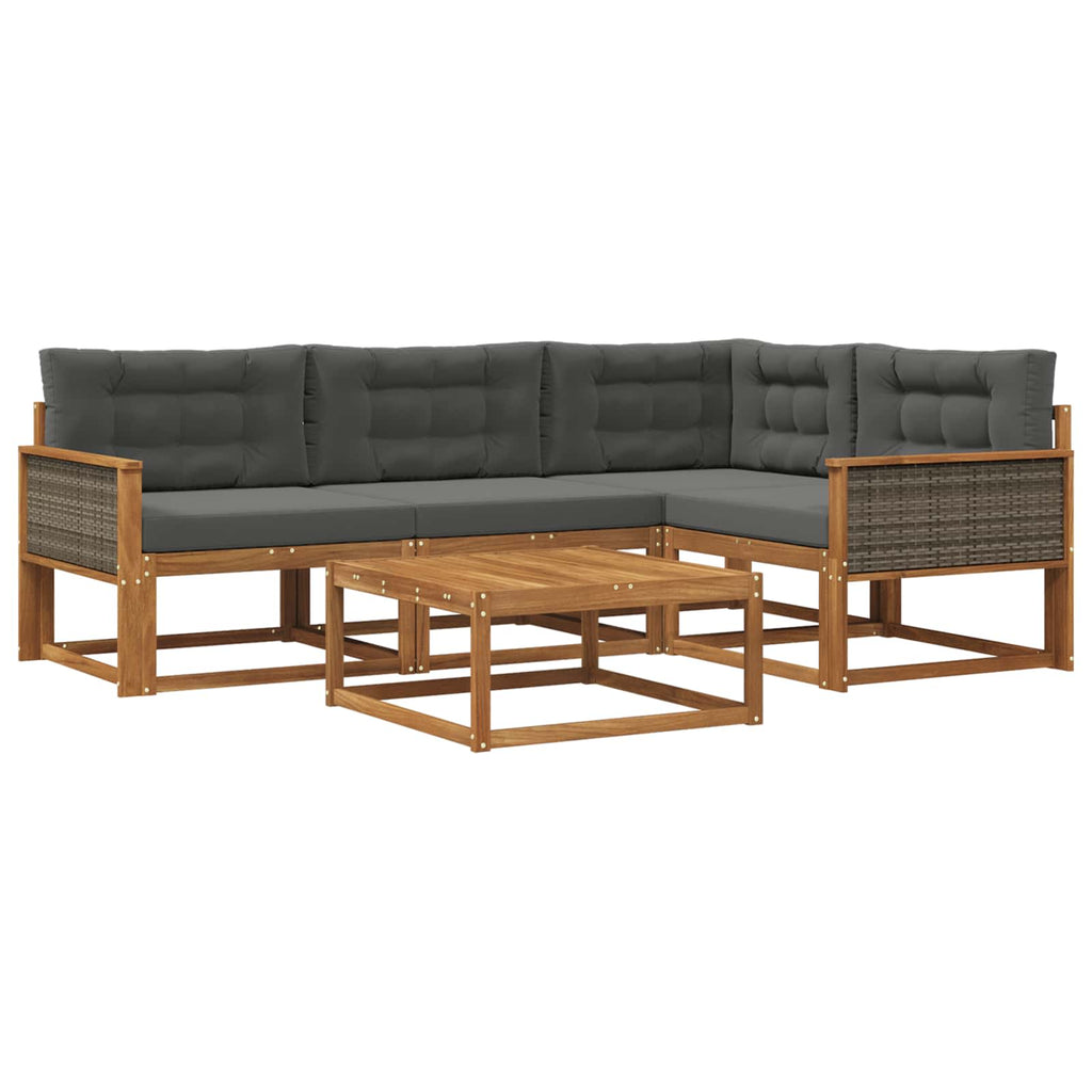 Outdoor-Sofagarnitur mit Kissen 5 pcs Natur und Anthrazit
