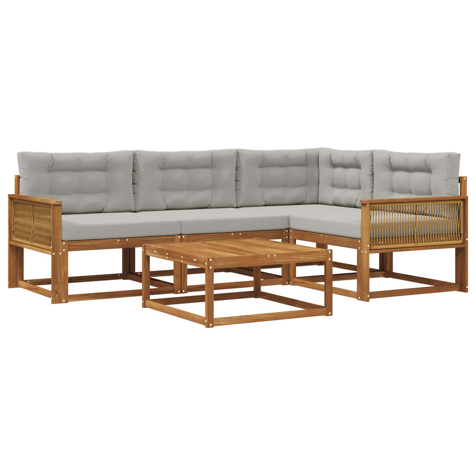 Outdoor-Sofagarnitur mit Kissen 5 pcs Natur und Hellgrau