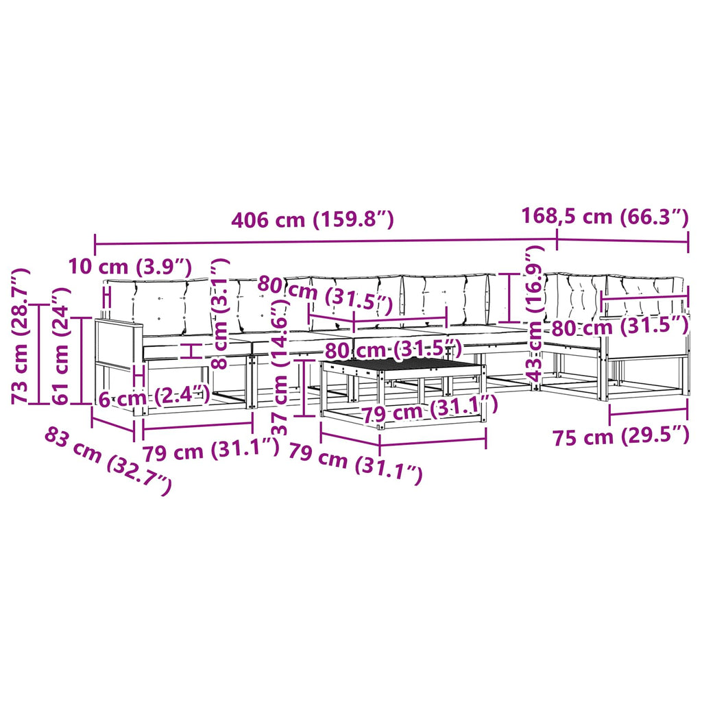 Outdoor-Sofagarnitur mit Kissen 7 pcs Natur und Creme