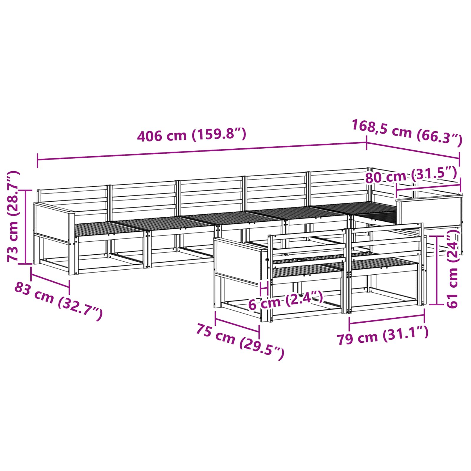 Outdoor-Sofagarnitur 8 Stk. Natur Massives Akazienholz