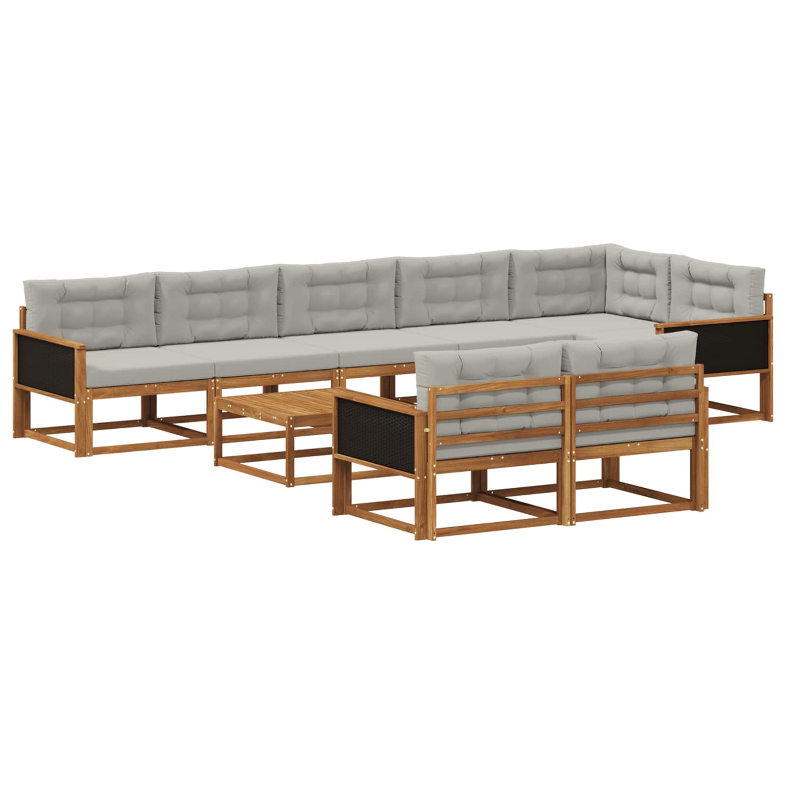 Outdoor-Sofagarnitur mit Kissen 9 pcs Natur und Hellgrau