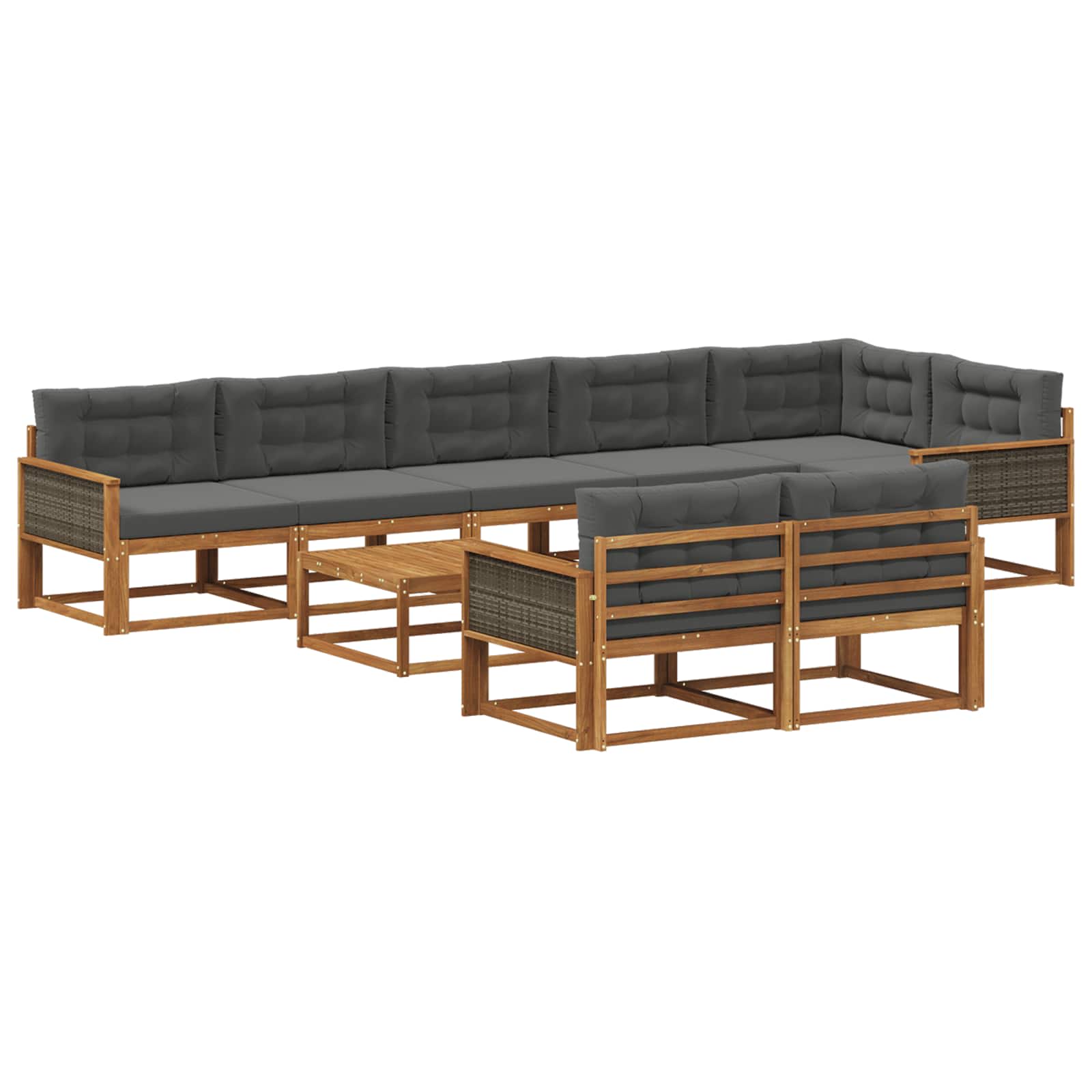 Outdoor-Sofagarnitur mit Kissen 9 pcs Natur und Anthrazit