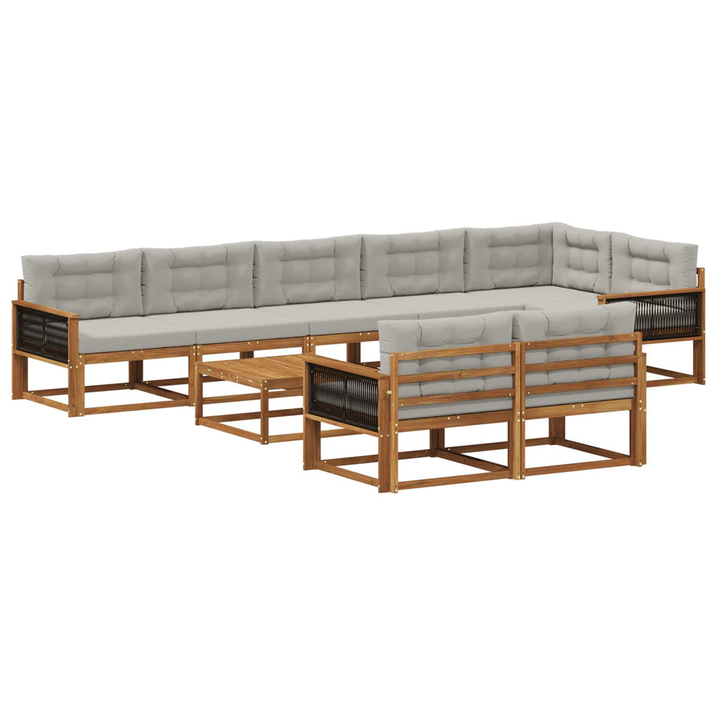 Outdoor-Sofagarnitur mit Kissen 9 pcs Natur und Hellgrau