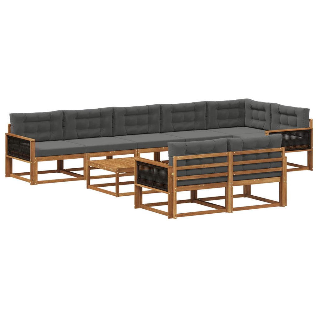 Outdoor-Sofagarnitur mit Kissen 9 pcs Natur und Anthrazit