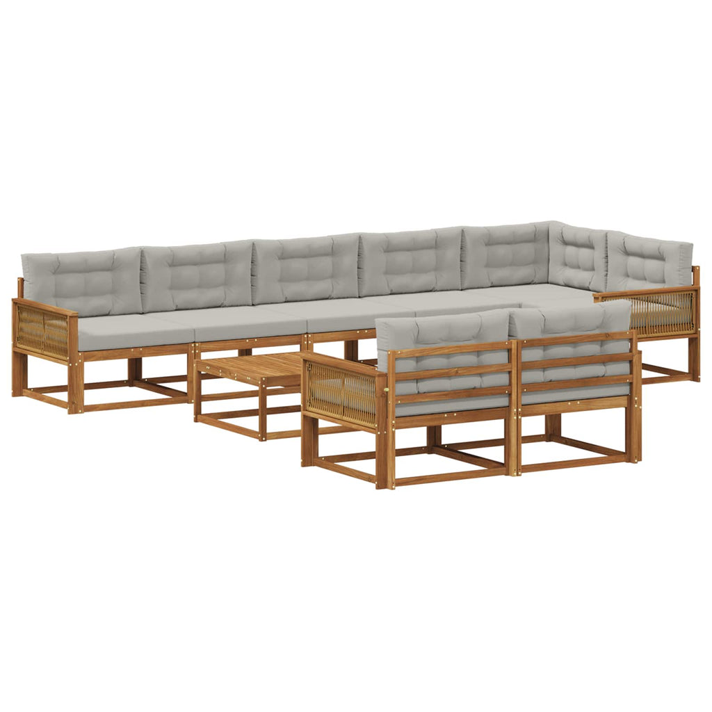 Outdoor-Sofagarnitur mit Kissen 9 pcs Natur und Hellgrau