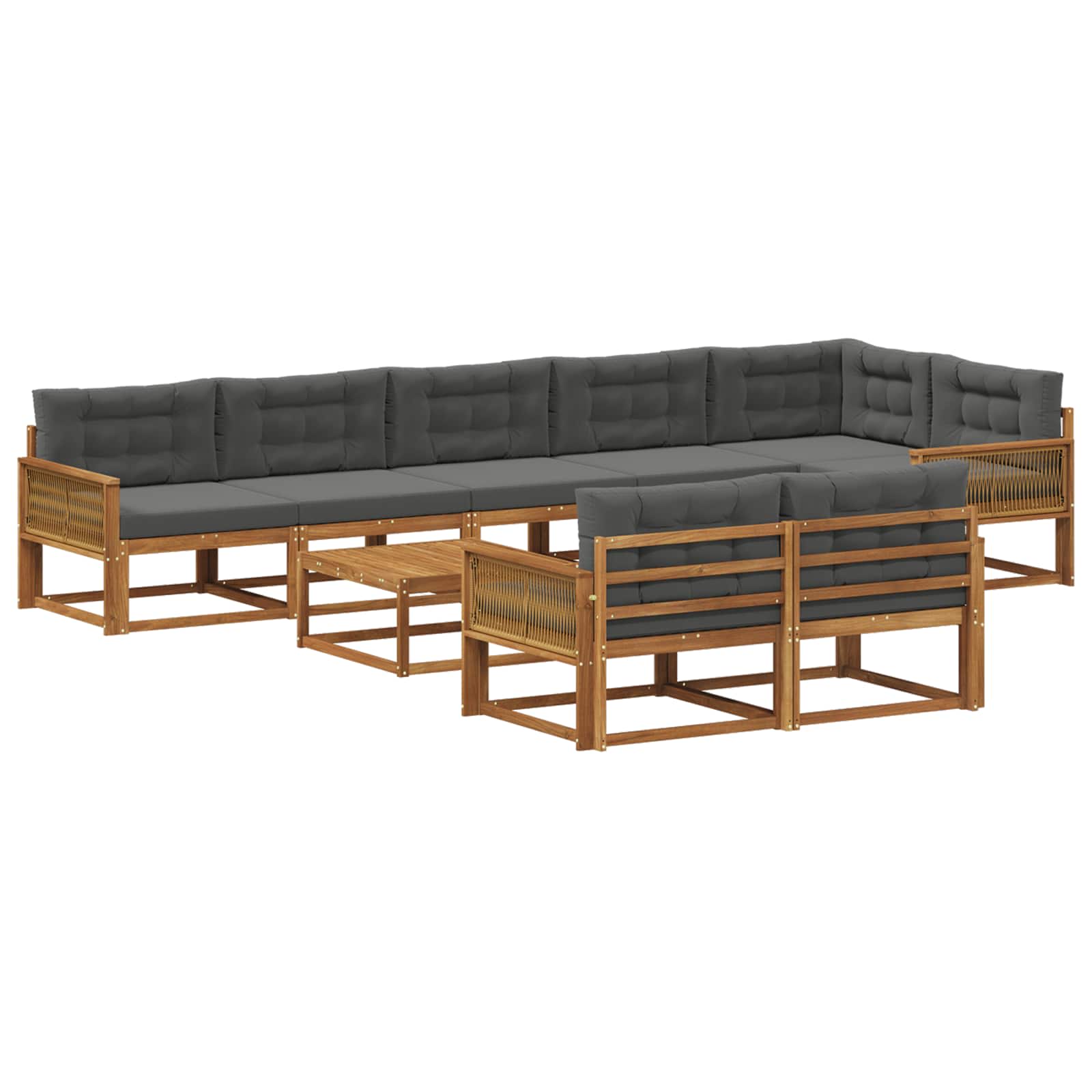 Outdoor-Sofagarnitur mit Kissen 9 pcs Natur und Anthrazit