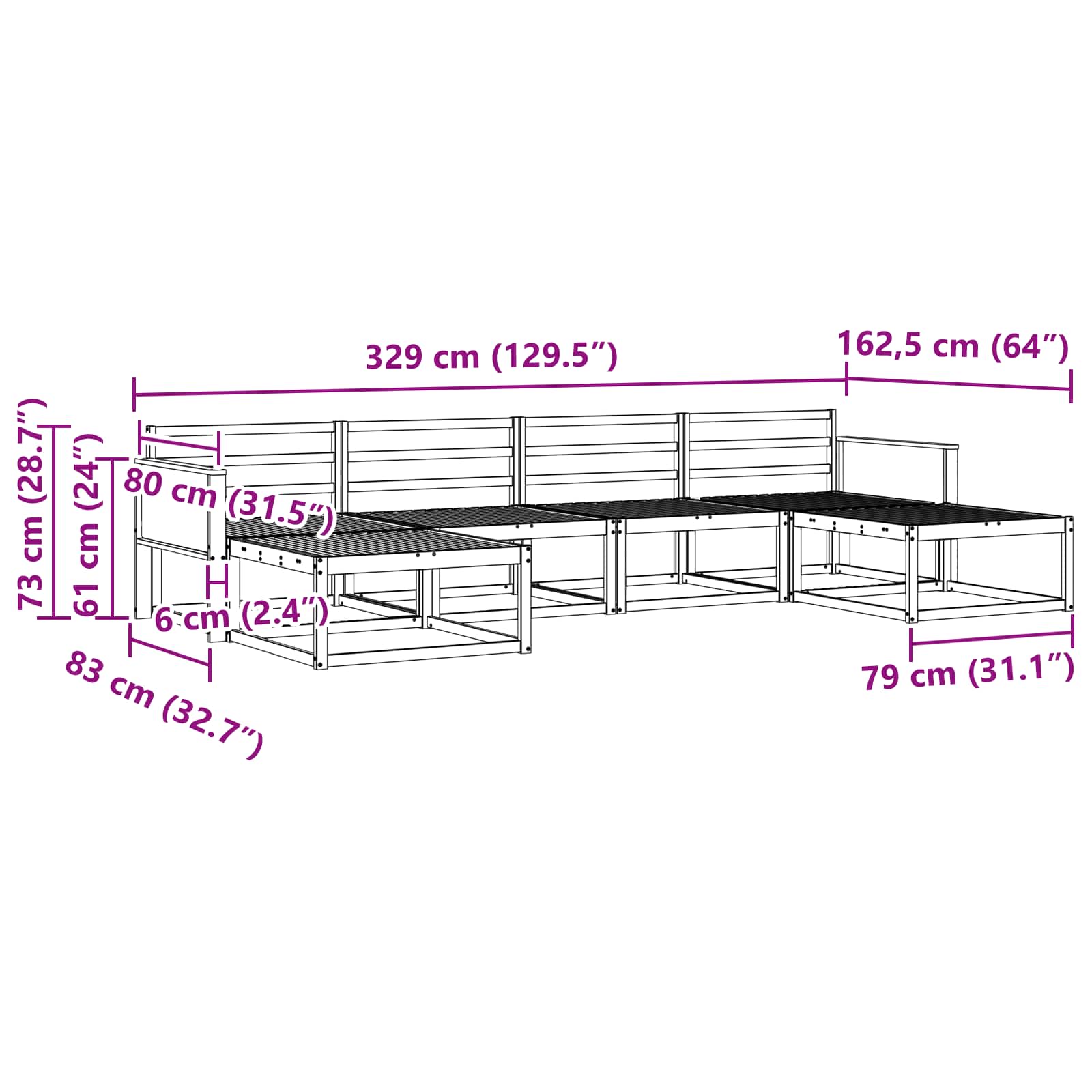 Outdoor-Sofagarnitur 6 pcs Natur Massivholz Akazie