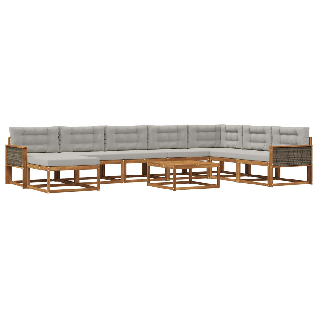 Outdoor-Sofagarnitur mit Kissen 9 pcs Natürlich und Hellgrau