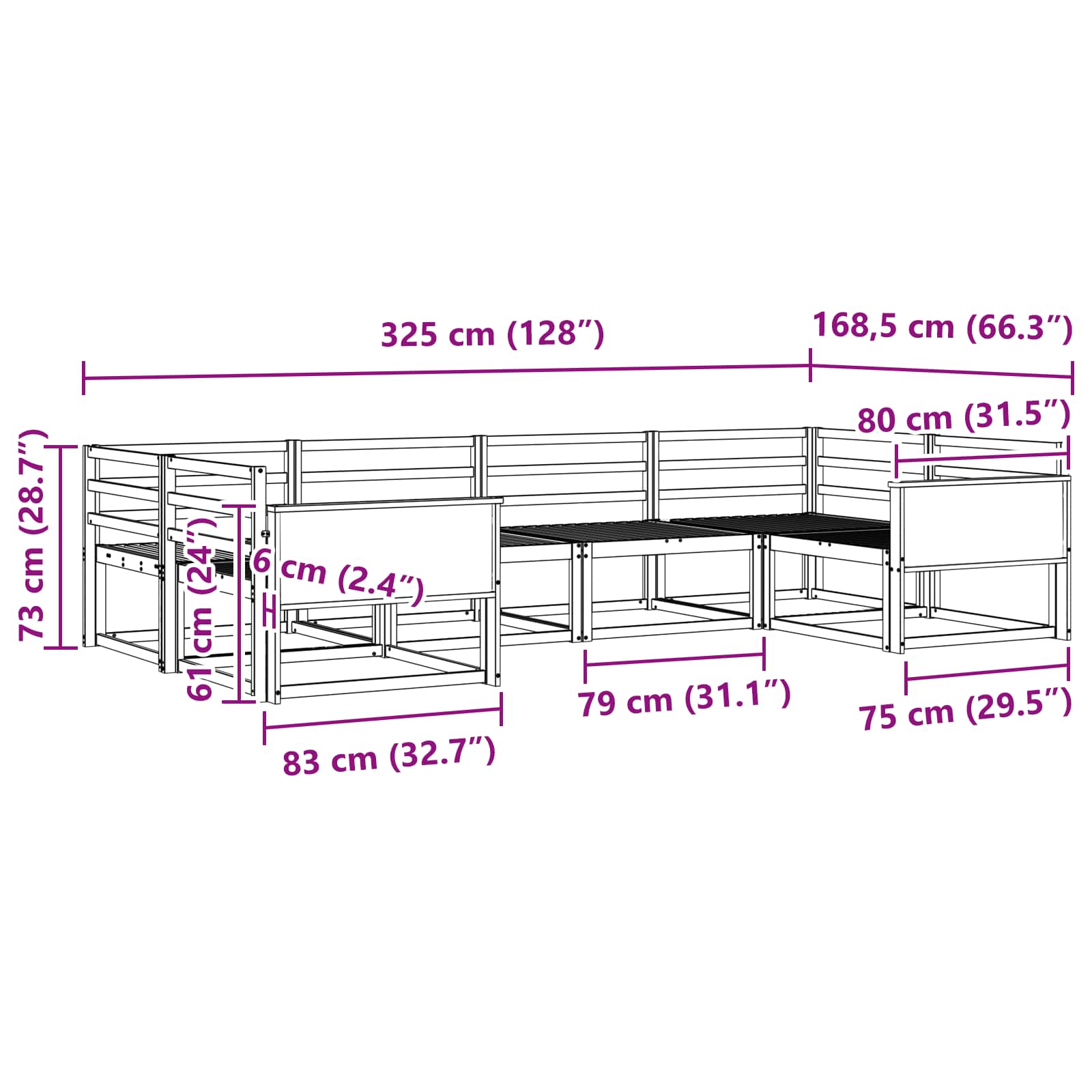 Outdoor-Sofagarnitur 6 pcs Natur Massivholz Akazie