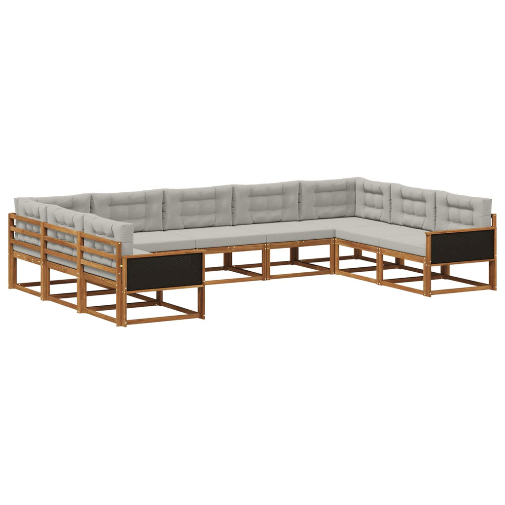 Outdoor-Sofagarnitur mit Kissen 9 pcs Natürlich und Hellgrau