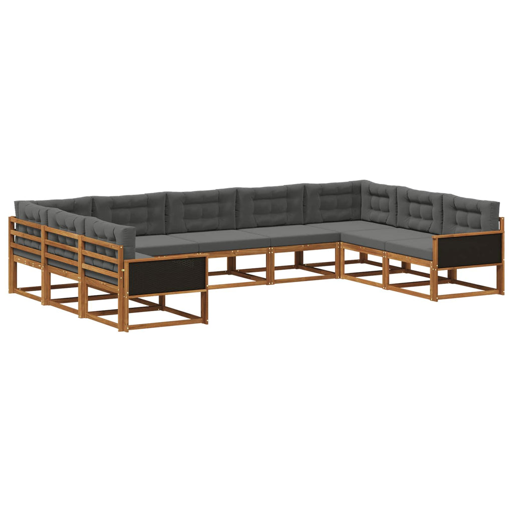 Outdoor-Sofagarnitur mit Kissen 9 pcs Natur und Anthrazit