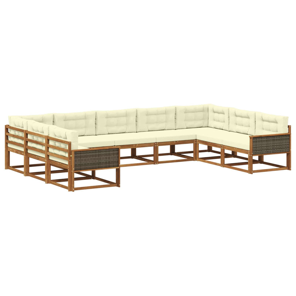 Outdoor-Sofagarnitur mit Kissen 9 pcs Natur und Creme