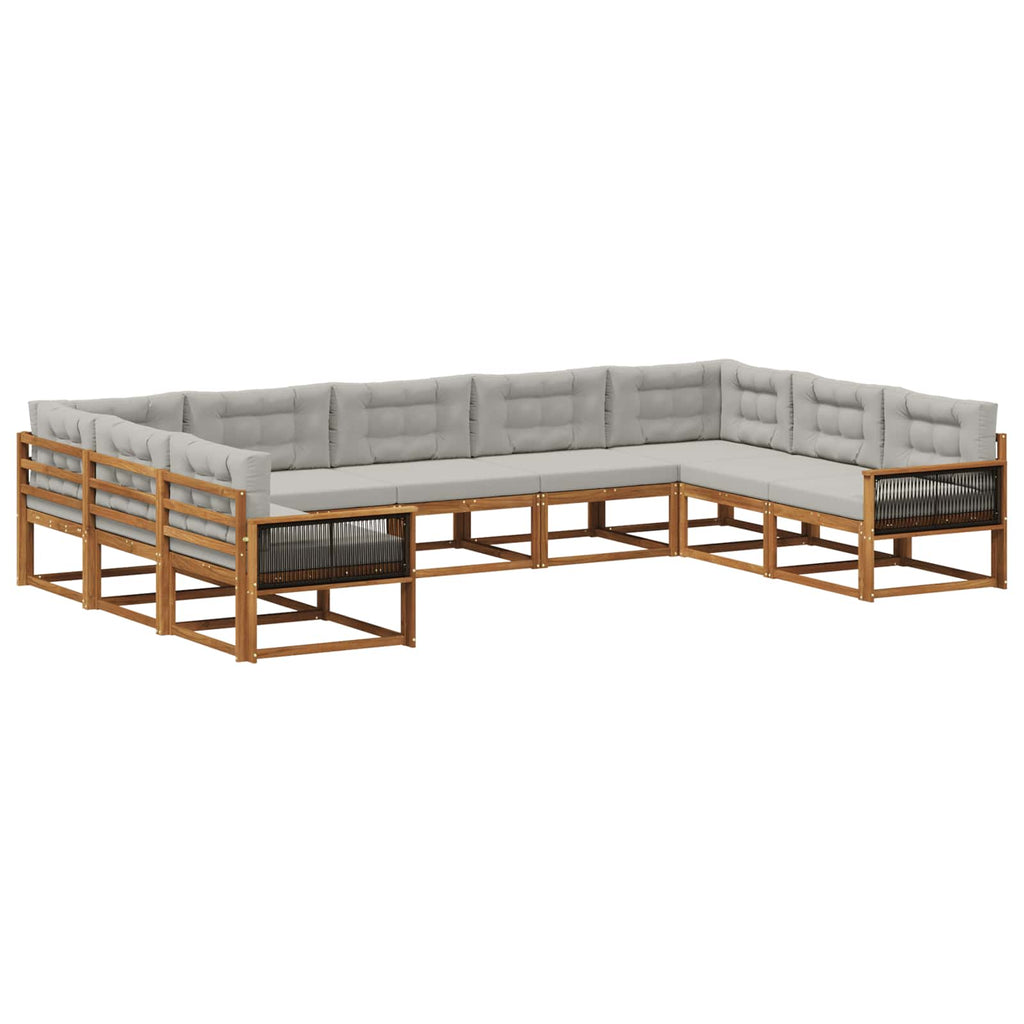 Outdoor-Sofagarnitur mit Kissen 9 pcs Natürlich und Hellgrau