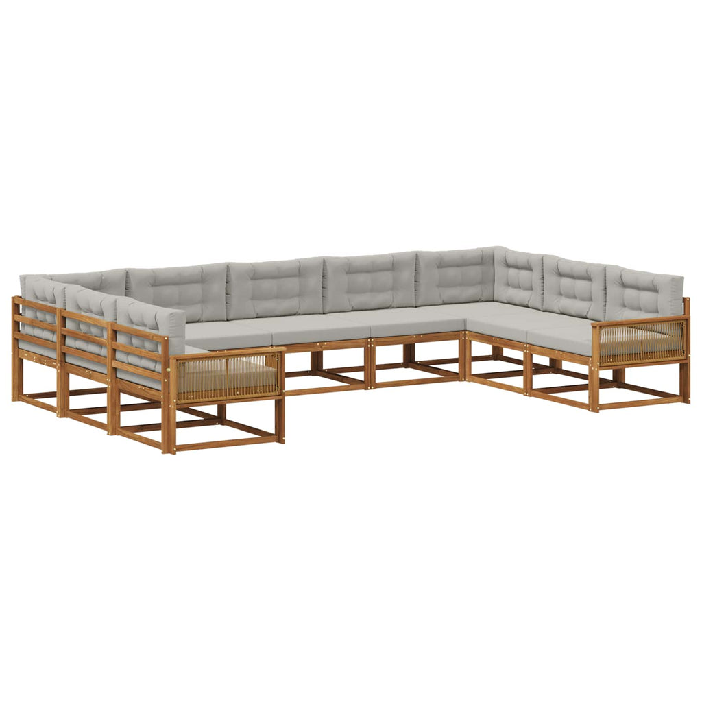 Outdoor-Sofagarnitur mit Kissen 9 pcs Natürlich und Hellgrau