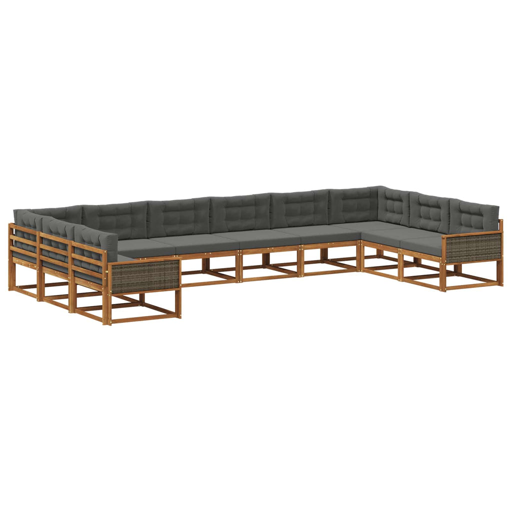Outdoor-Sofagarnitur mit Kissen 10 pcs Natur und Anthrazit