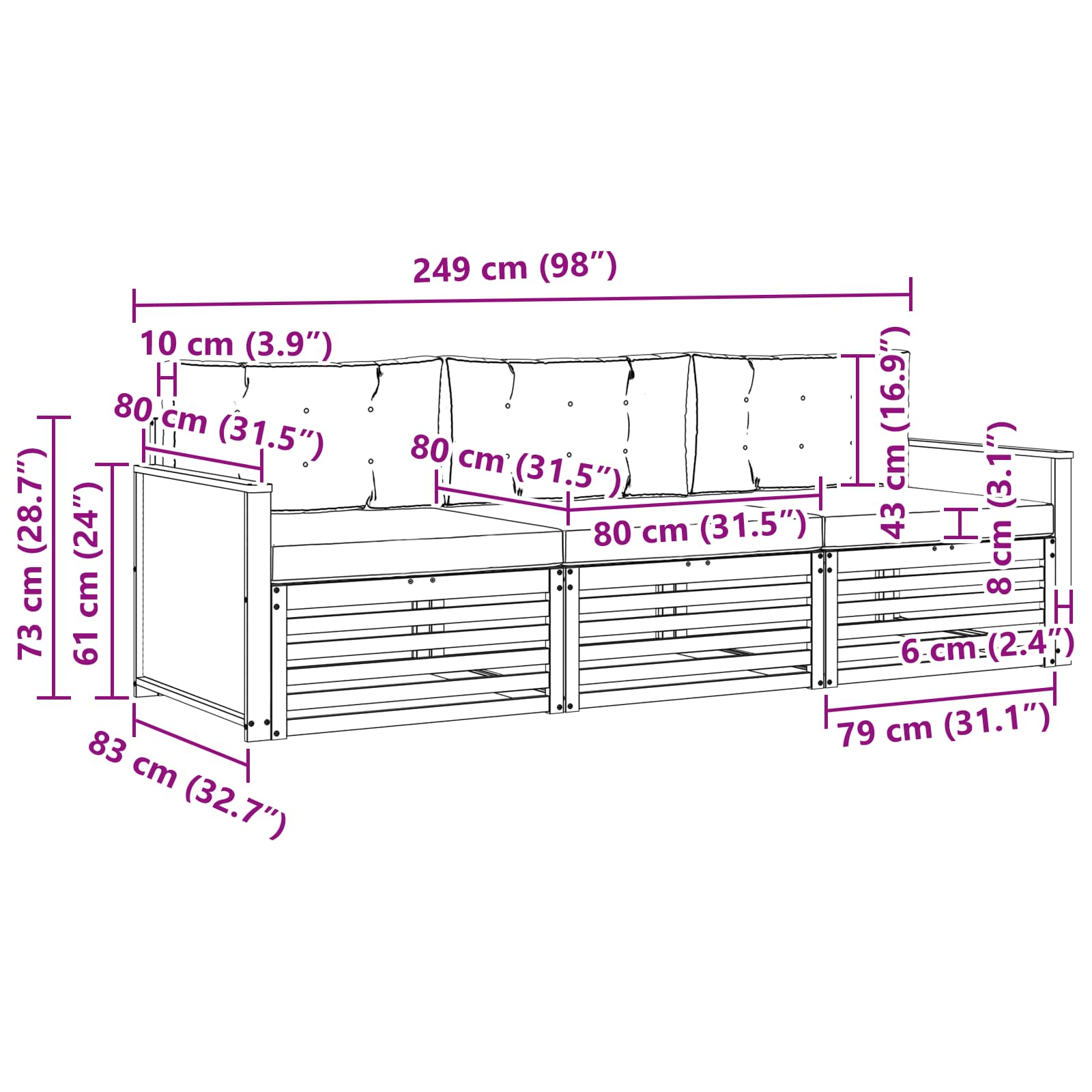 Outdoor-Sofagarnitur 3 pcs Natur und Creme Polyester