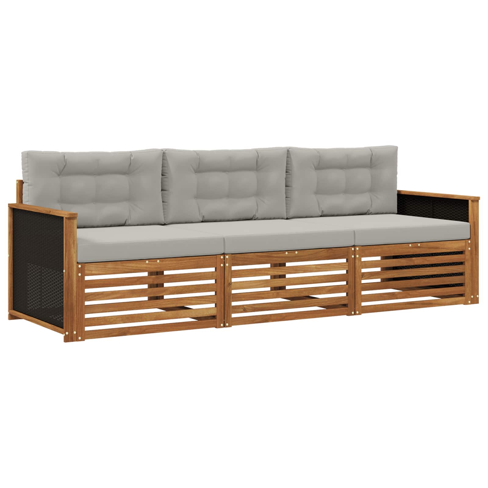 Outdoor-Sofagarnitur 3 pcs Natürlich und Hellgrau Polyester
