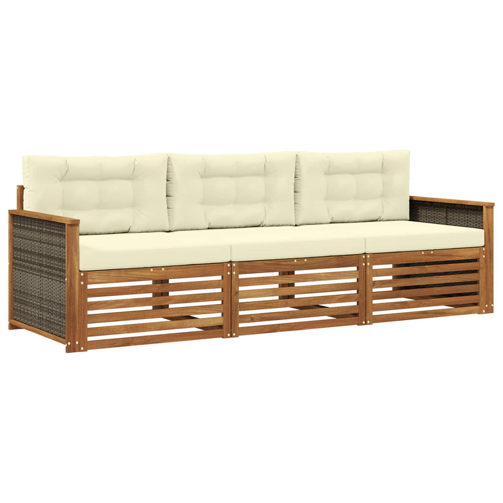 Outdoor-Sofagarnitur mit Kissen 3 pcs Natur und Creme