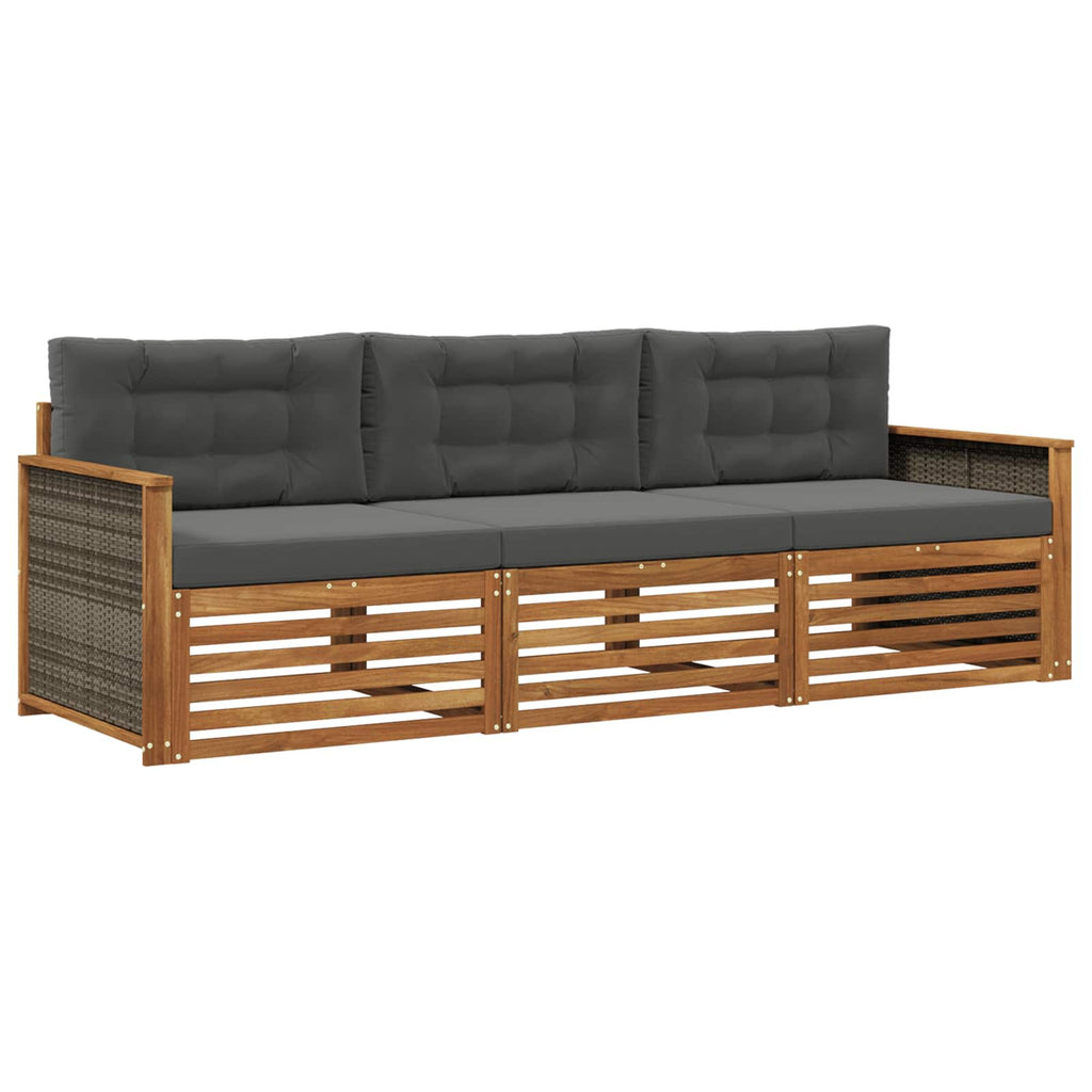 Outdoor-Sofagarnitur mit Kissen 3 pcs Natur und Anthrazit