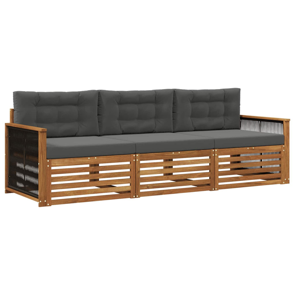 Outdoor-Sofagarnitur mit Kissen 3 pcs Natur und Anthrazit