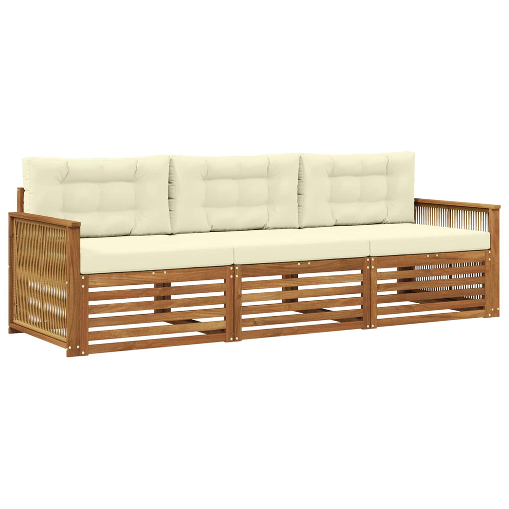 Outdoor-Sofagarnitur mit Kissen 3 pcs Natur und Creme