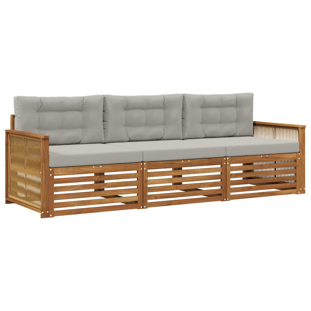 Outdoor-Sofagarnitur mit Kissen 3 pcs Natürlich und Hellgrau