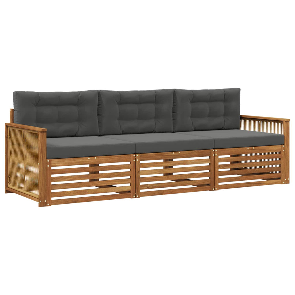 Outdoor-Sofagarnitur mit Kissen 3 pcs Natur und Anthrazit