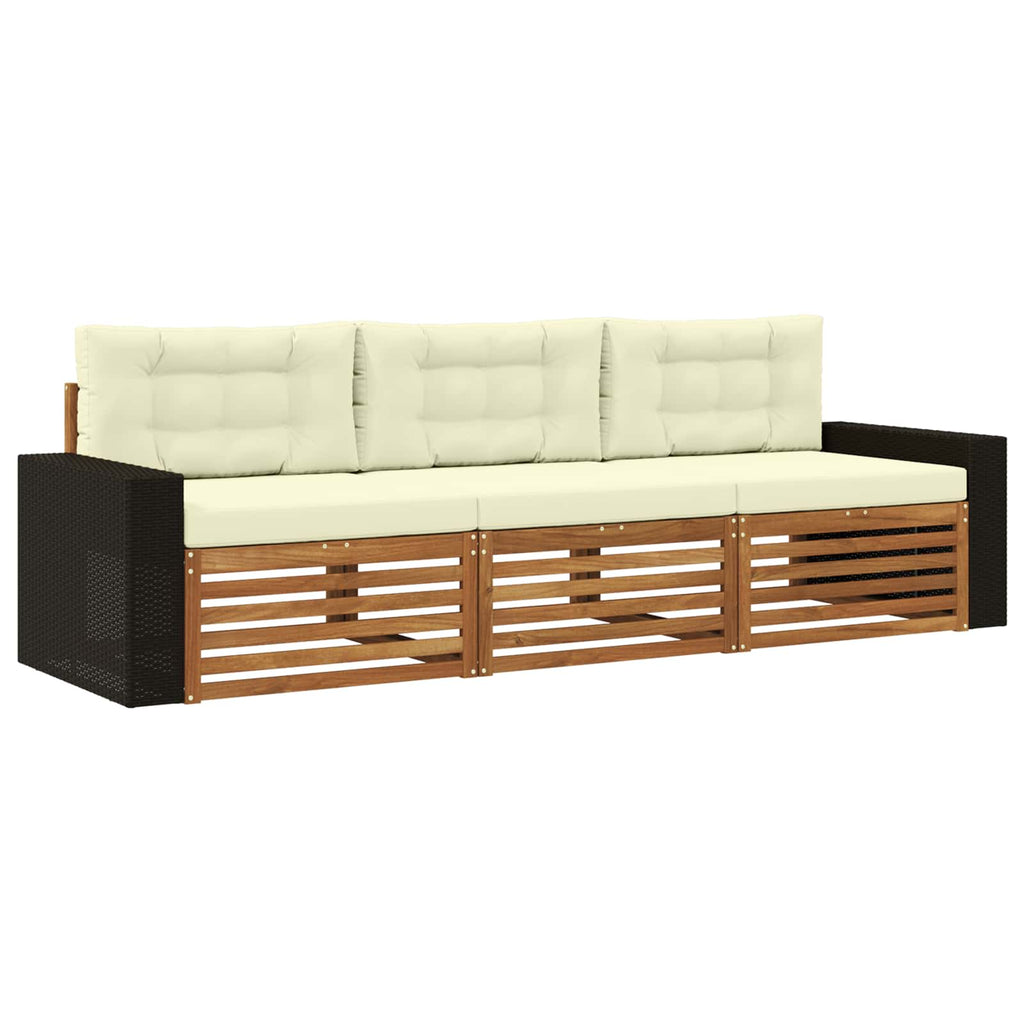 Outdoor-Sofagarnitur mit Kissen 3 pcs Natur und Creme Polyester