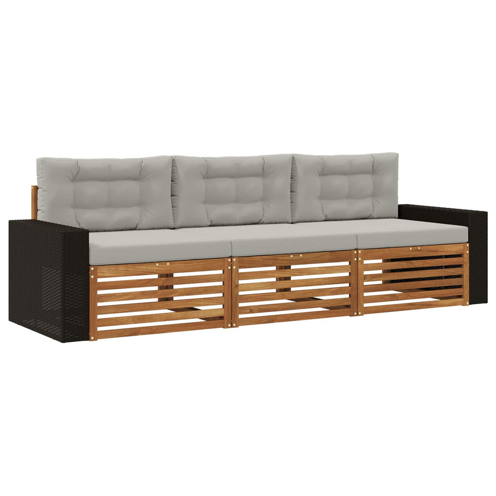 Outdoor-Sofagarnitur 3 pcs Natürlich und Hellgrau Polyester