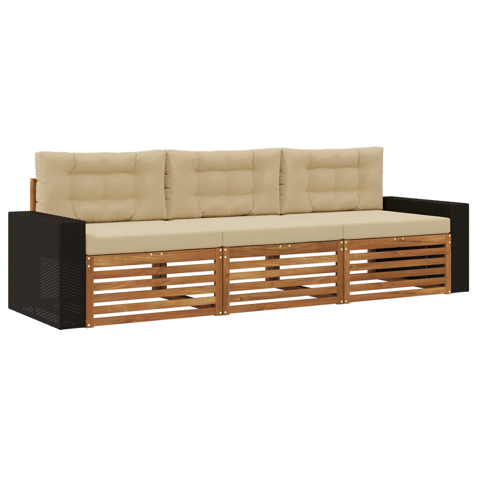 Outdoor-Sofagarnitur mit Kissen 3 pcs Natur und Beige Polyester
