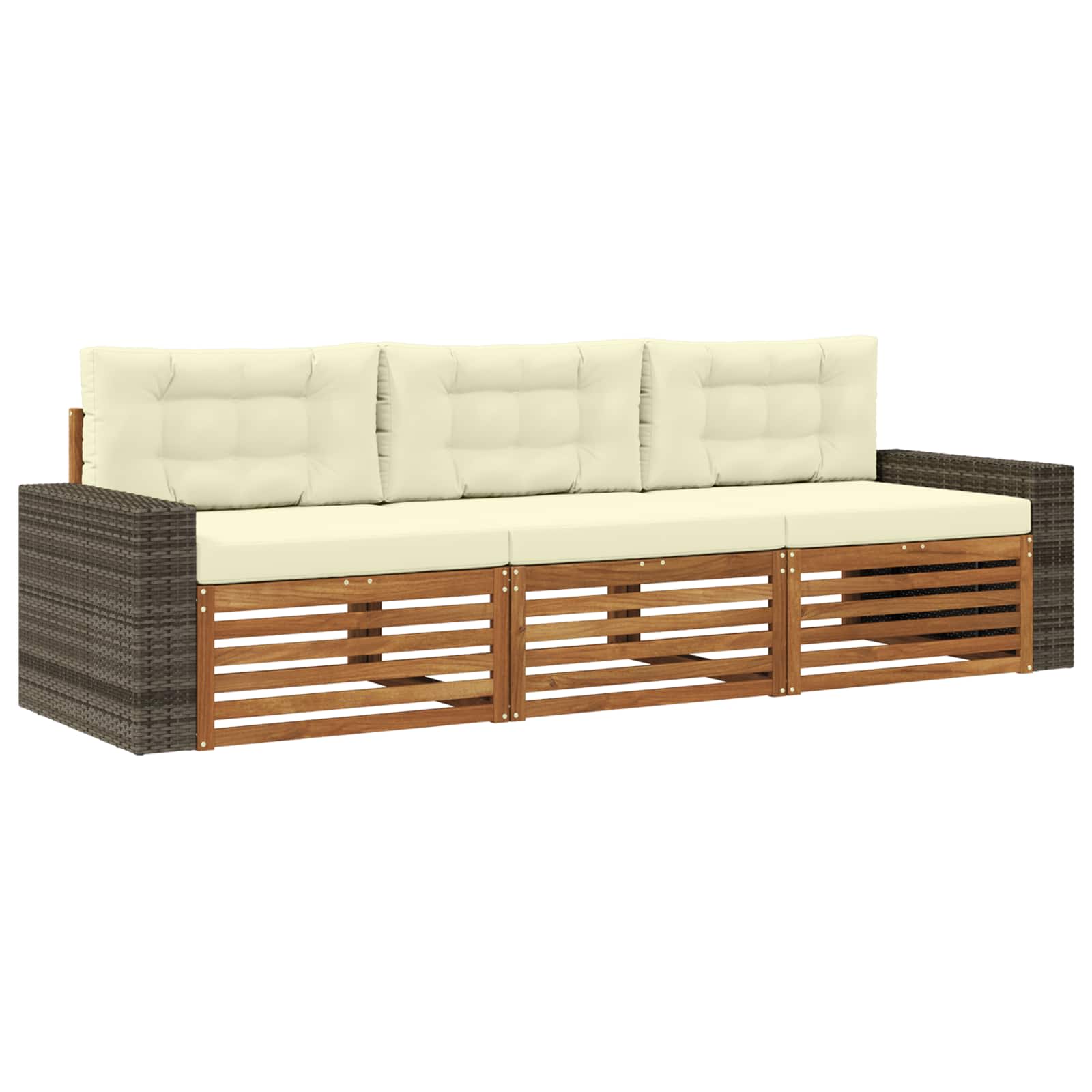 Outdoor-Sofagarnitur mit Kissen 3 pcs Natur und Creme Polyester