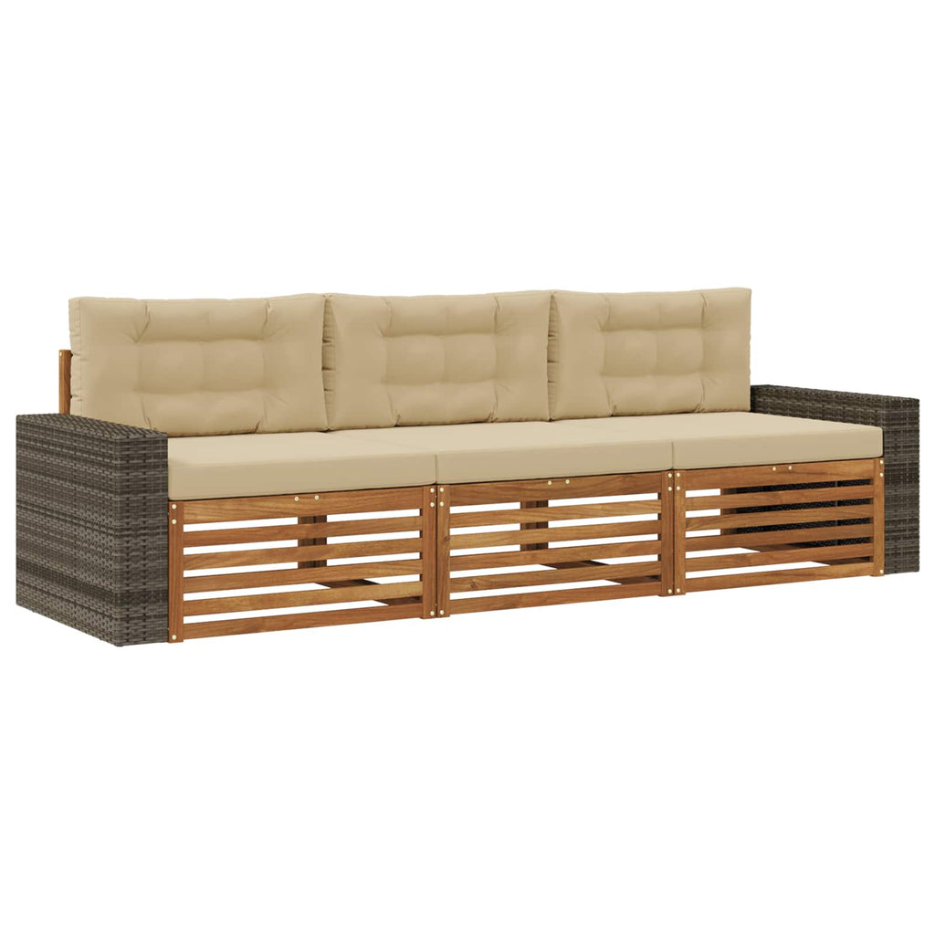 Outdoor-Sofagarnitur mit Kissen 3 pcs Natur und Beige Polyester