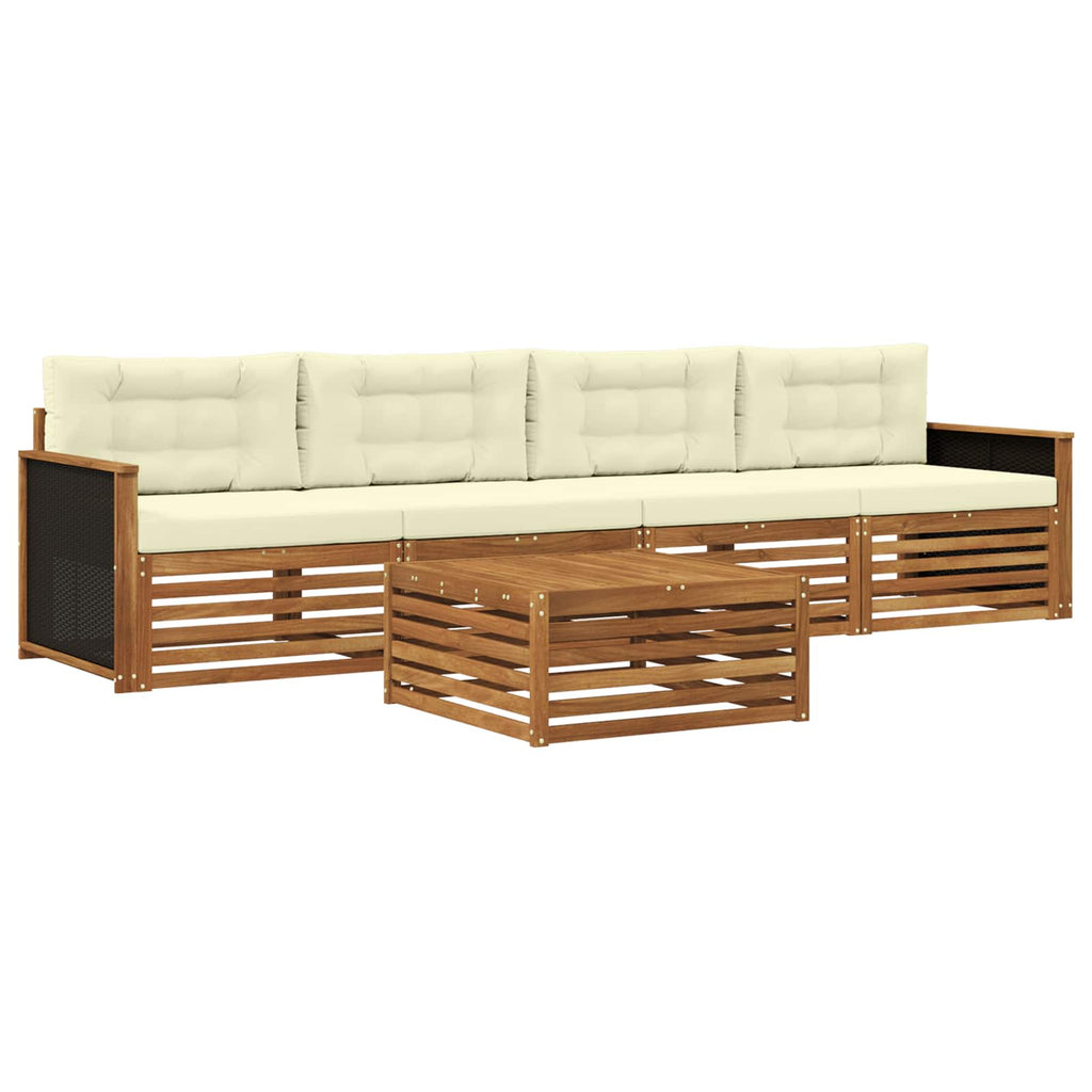 Outdoor-Sofagarnitur 5 pcs Natur und Creme Massivholz Akazie