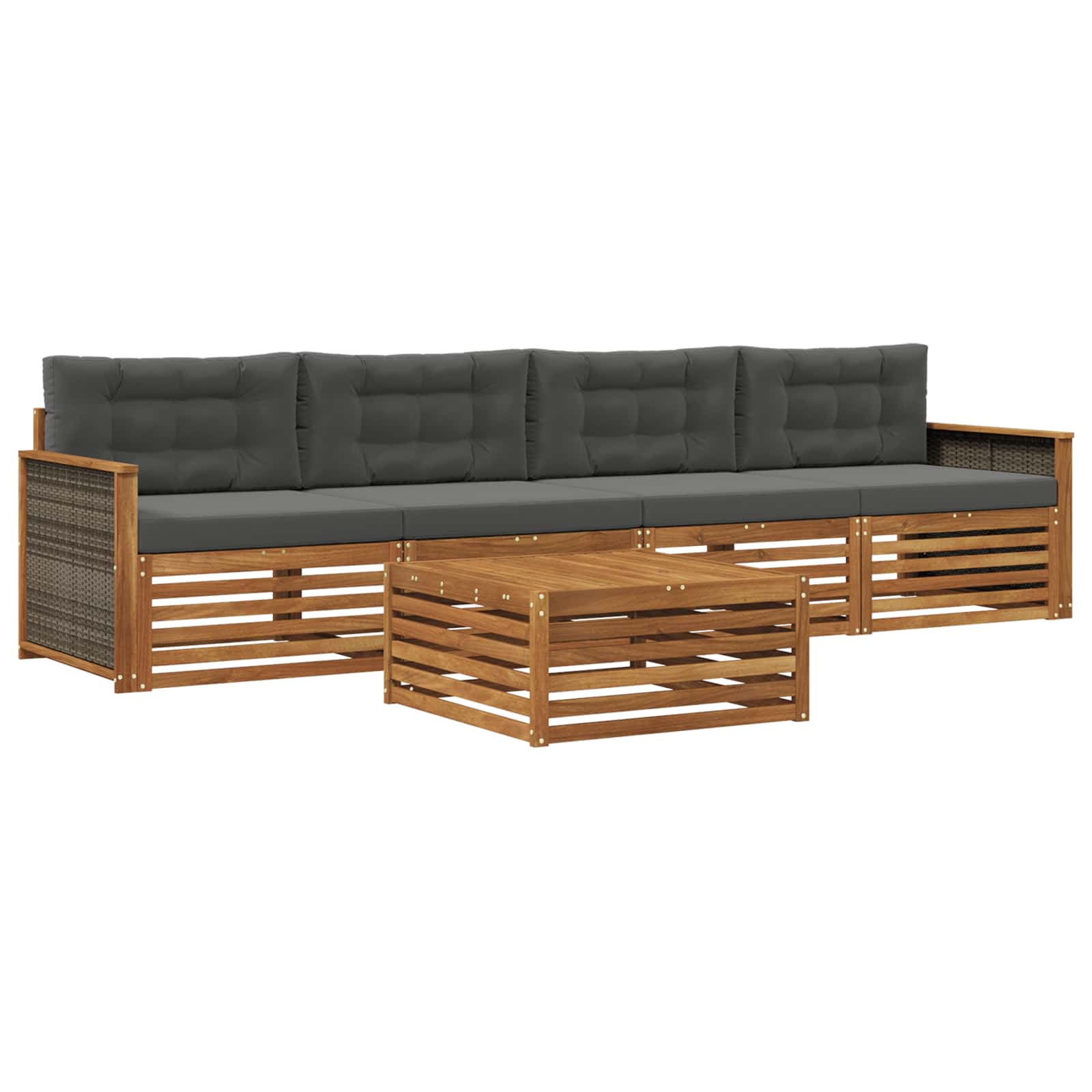 Outdoor-Sofagarnitur mit Kissen 5 pcs Natur und Anthrazit