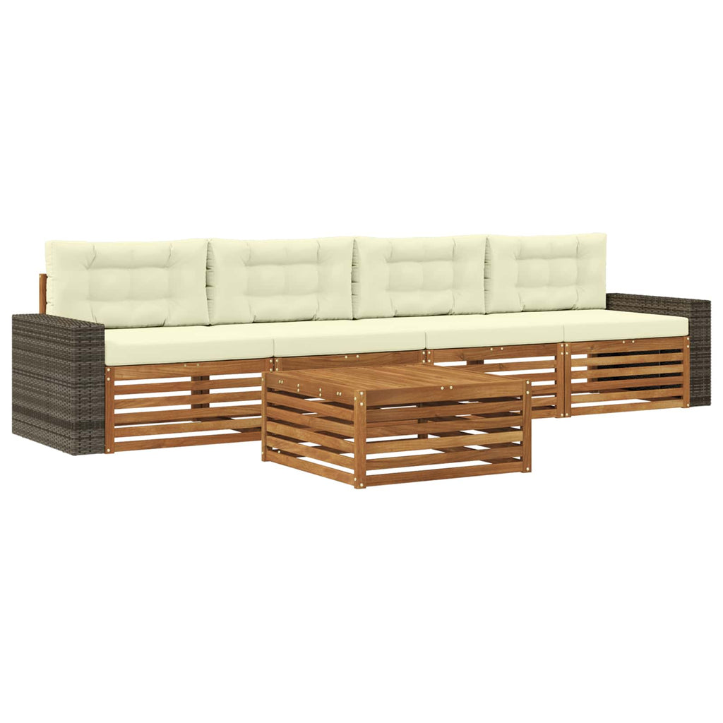 Outdoor-Sofagarnitur 5 pcs Natur und Creme Massivholz Akazie