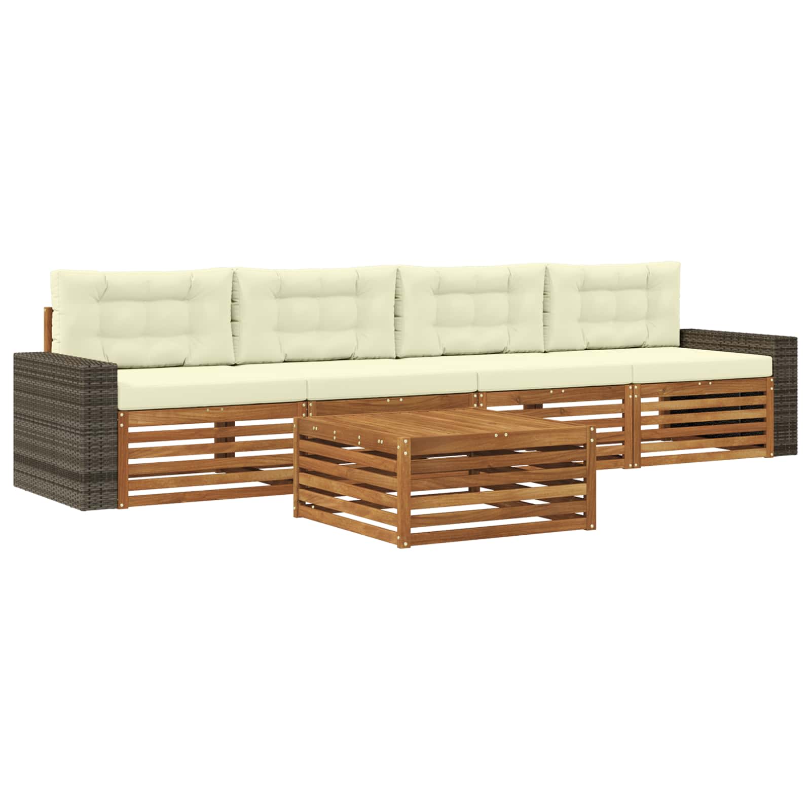 Outdoor-Sofagarnitur 5 pcs Natur und Creme Massivholz Akazie