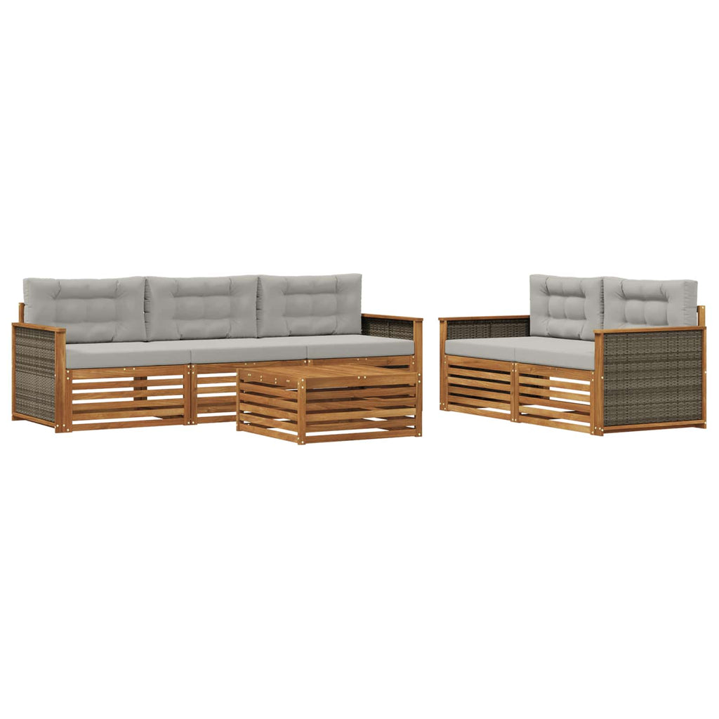 Outdoor-Sofagarnitur mit Kissen 6 pcs Natürlich und Hellgrau