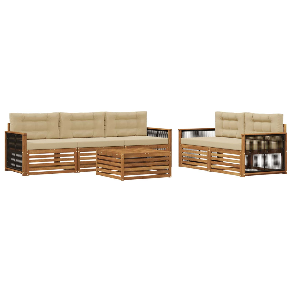 Outdoor-Sofagarnitur mit Kissen 6 pcs Natur und Beige