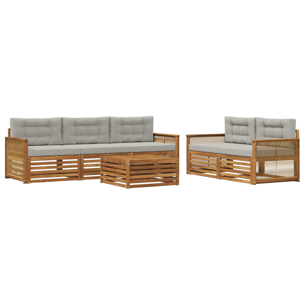 Outdoor-Sofagarnitur mit Kissen 6 pcs Natürlich und Hellgrau