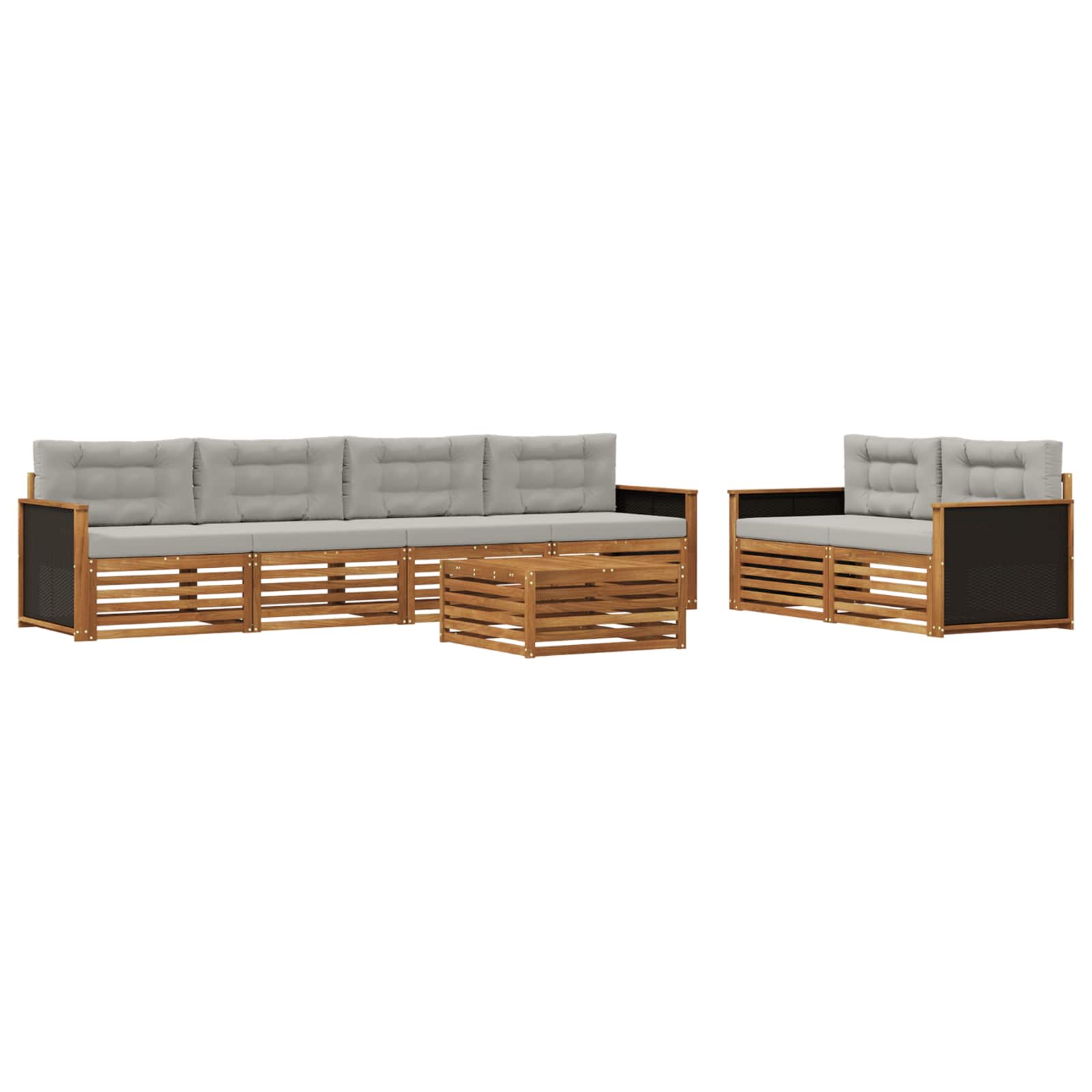 Outdoor-Sofagarnitur 7 pcs Natürlich und Hellgrau Polyester