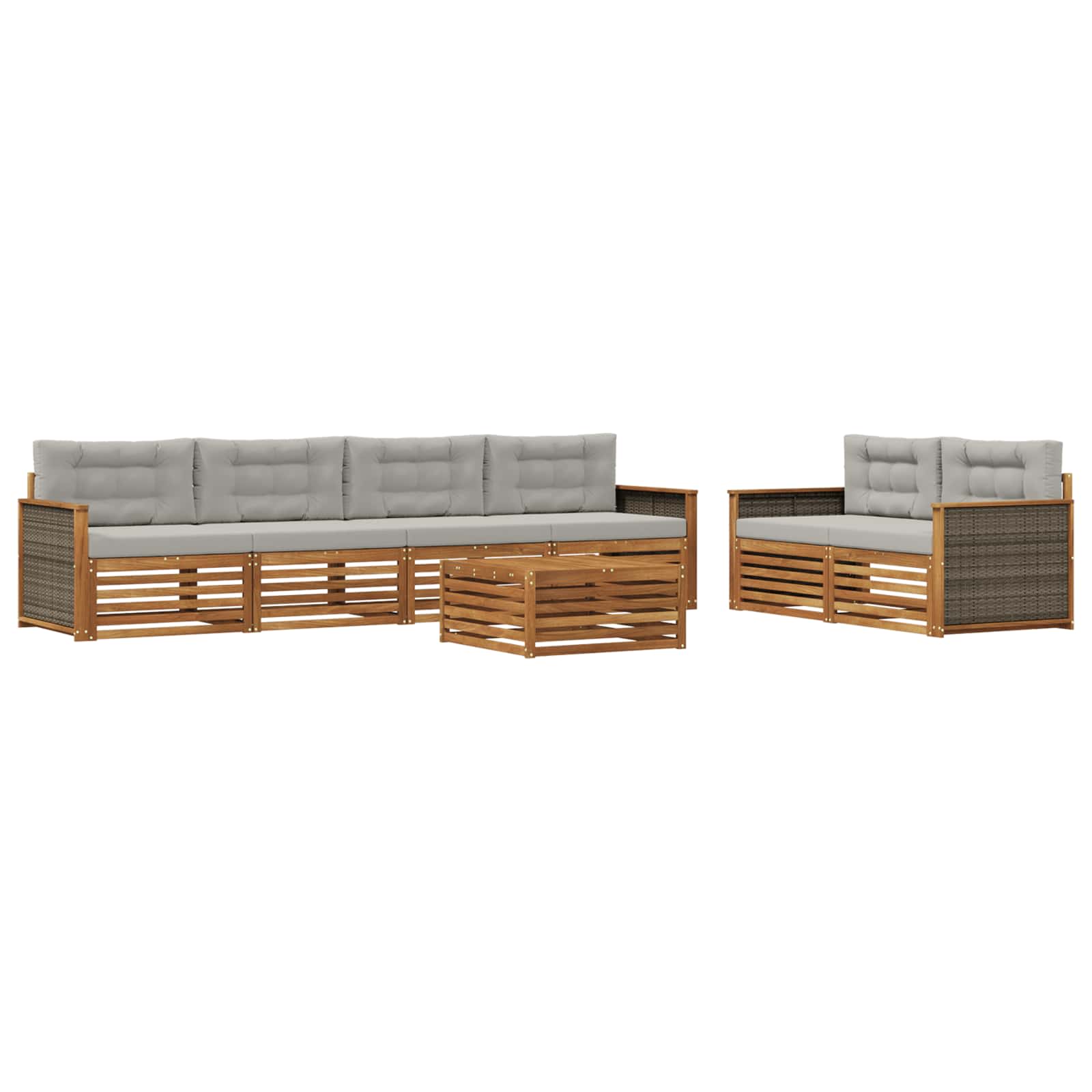 Outdoor-Sofagarnitur mit Kissen 7 pcs Natürlich und Hellgrau