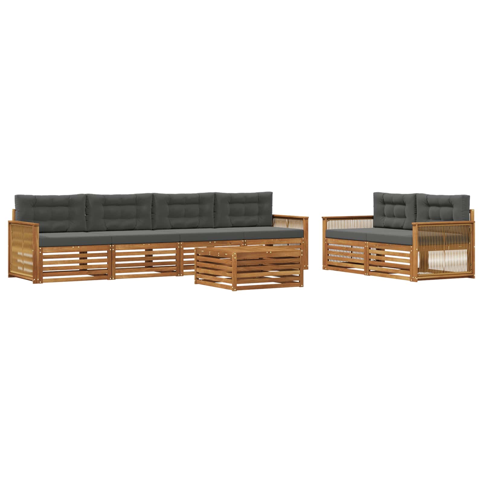 Outdoor-Sofagarnitur mit Kissen 7 pcs Natur und Anthrazit