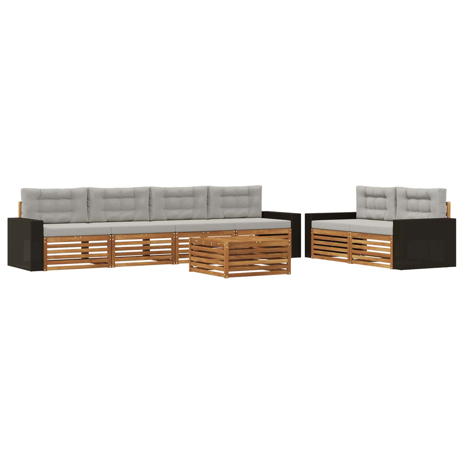 Outdoor-Sofagarnitur 7 pcs Natürlich und Hellgrau Polyester