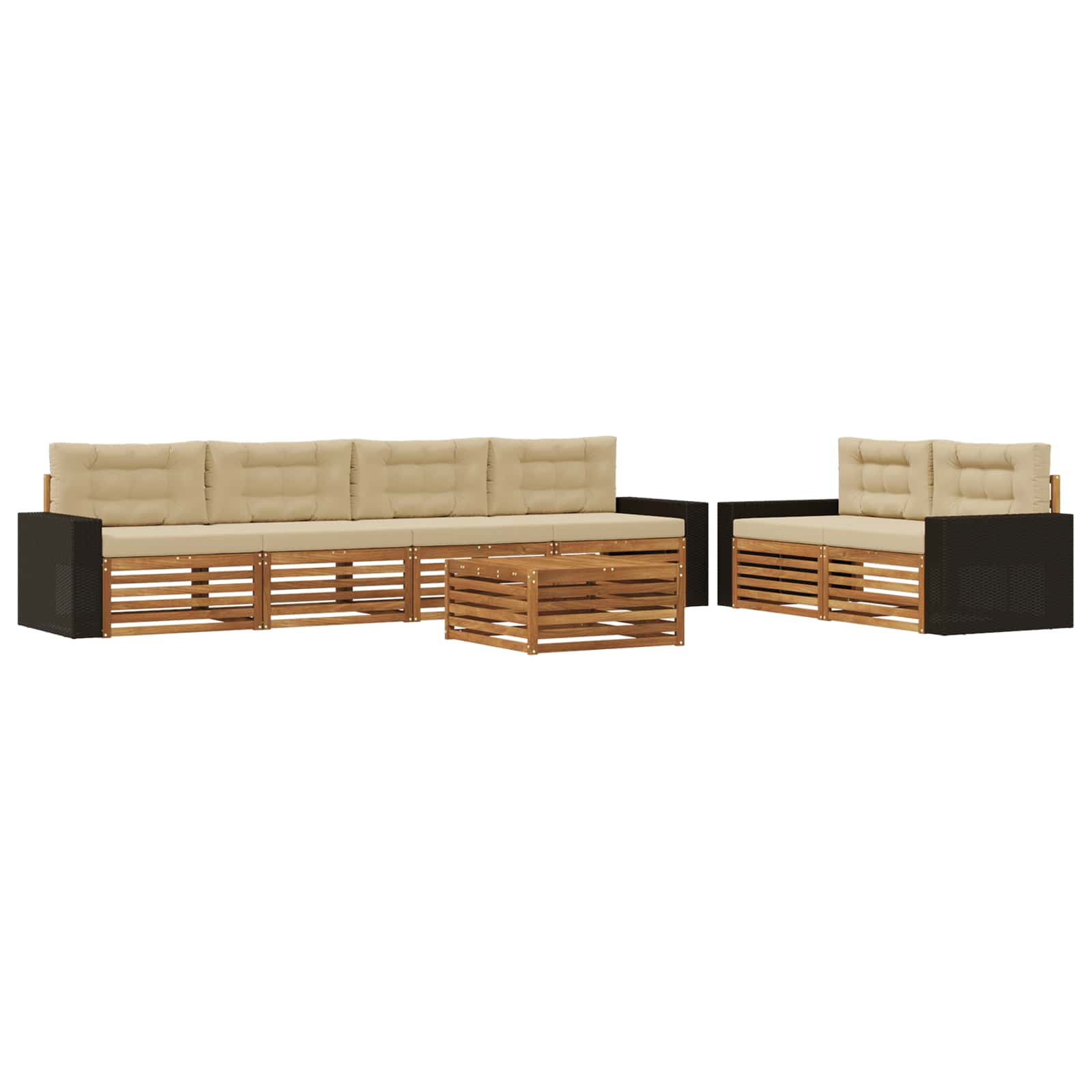 Outdoor-Sofagarnitur mit Kissen 7 pcs Natur und Beige Polyester