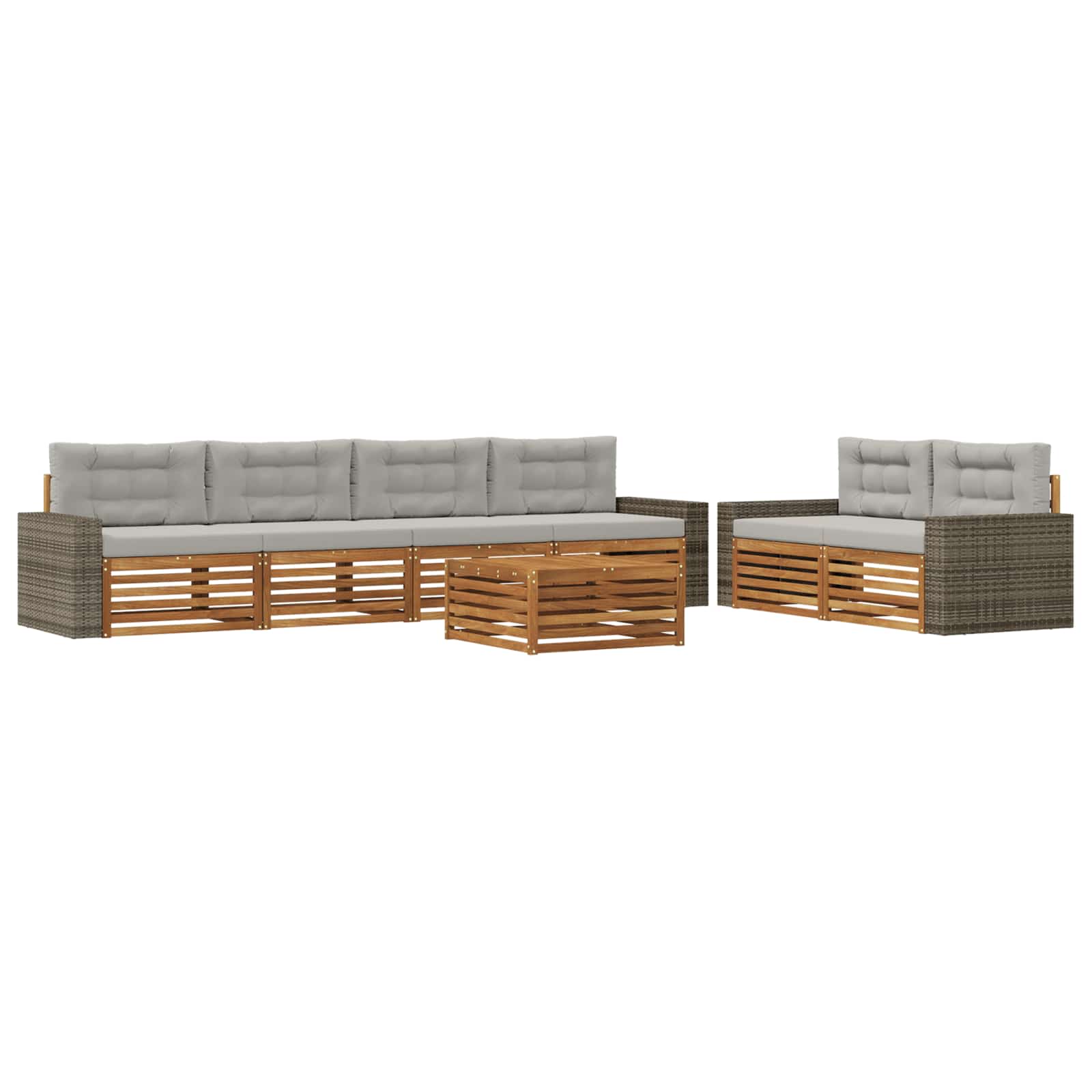 Outdoor-Sofagarnitur 7 pcs Natürlich und Hellgrau Polyester