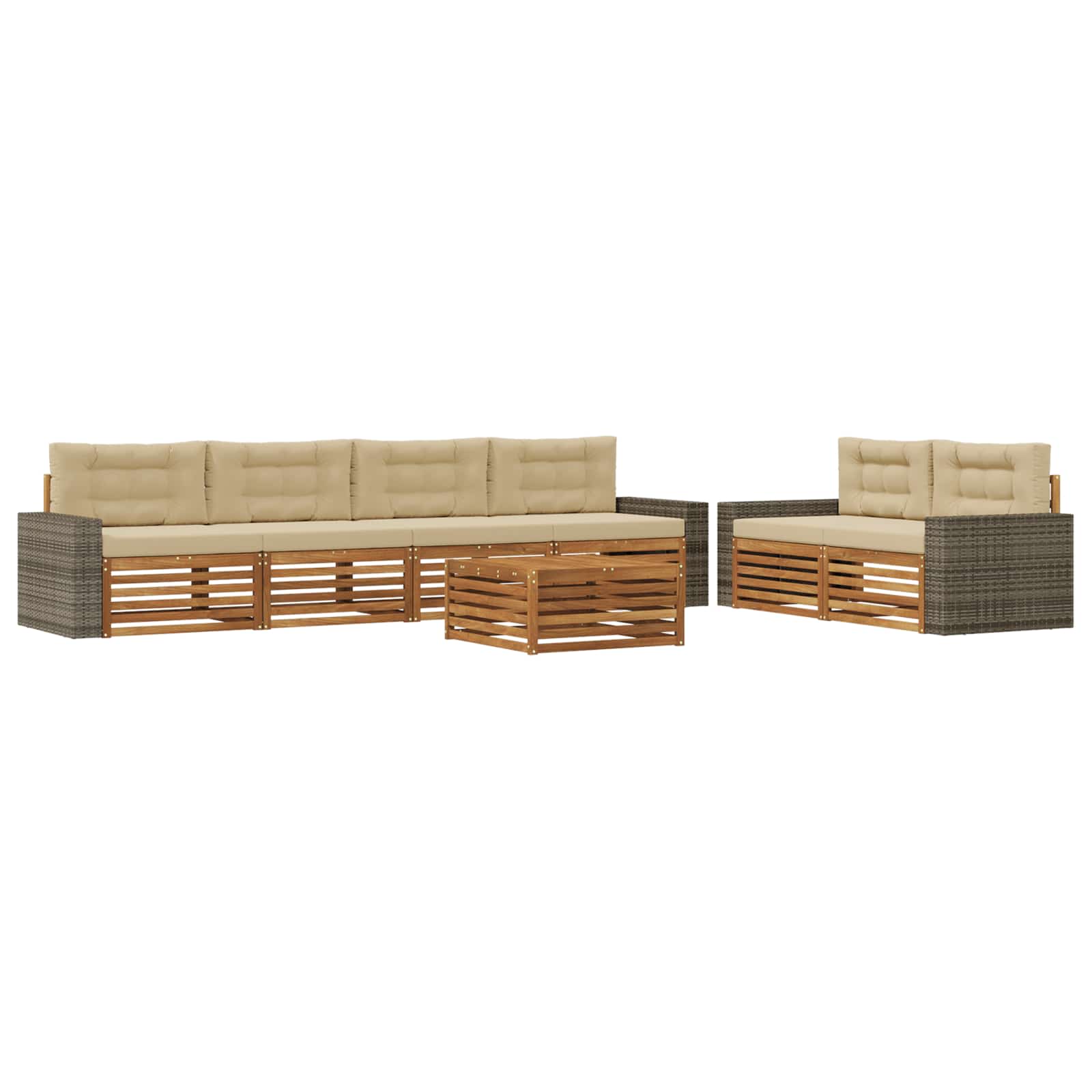 Outdoor-Sofagarnitur mit Kissen 7 pcs Natur und Beige Polyester