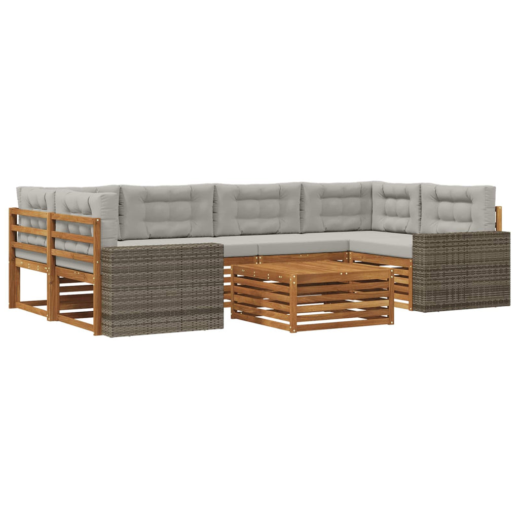Outdoor-Sofagarnitur 7 pcs Natürlich und Hellgrau Polyester