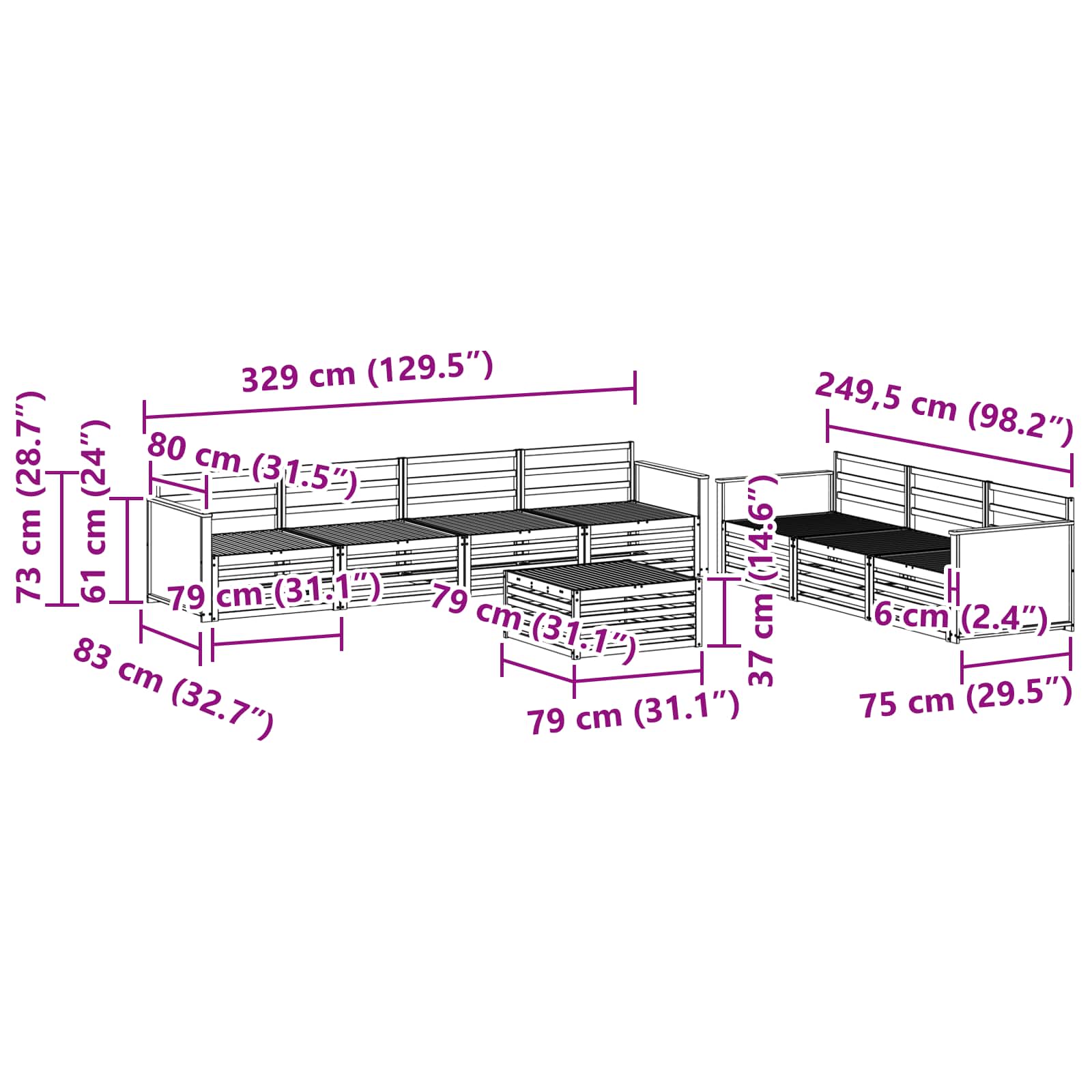 Outdoor-Sofagarnitur 8 pcs Natur 79 x 79 x 37 cm
