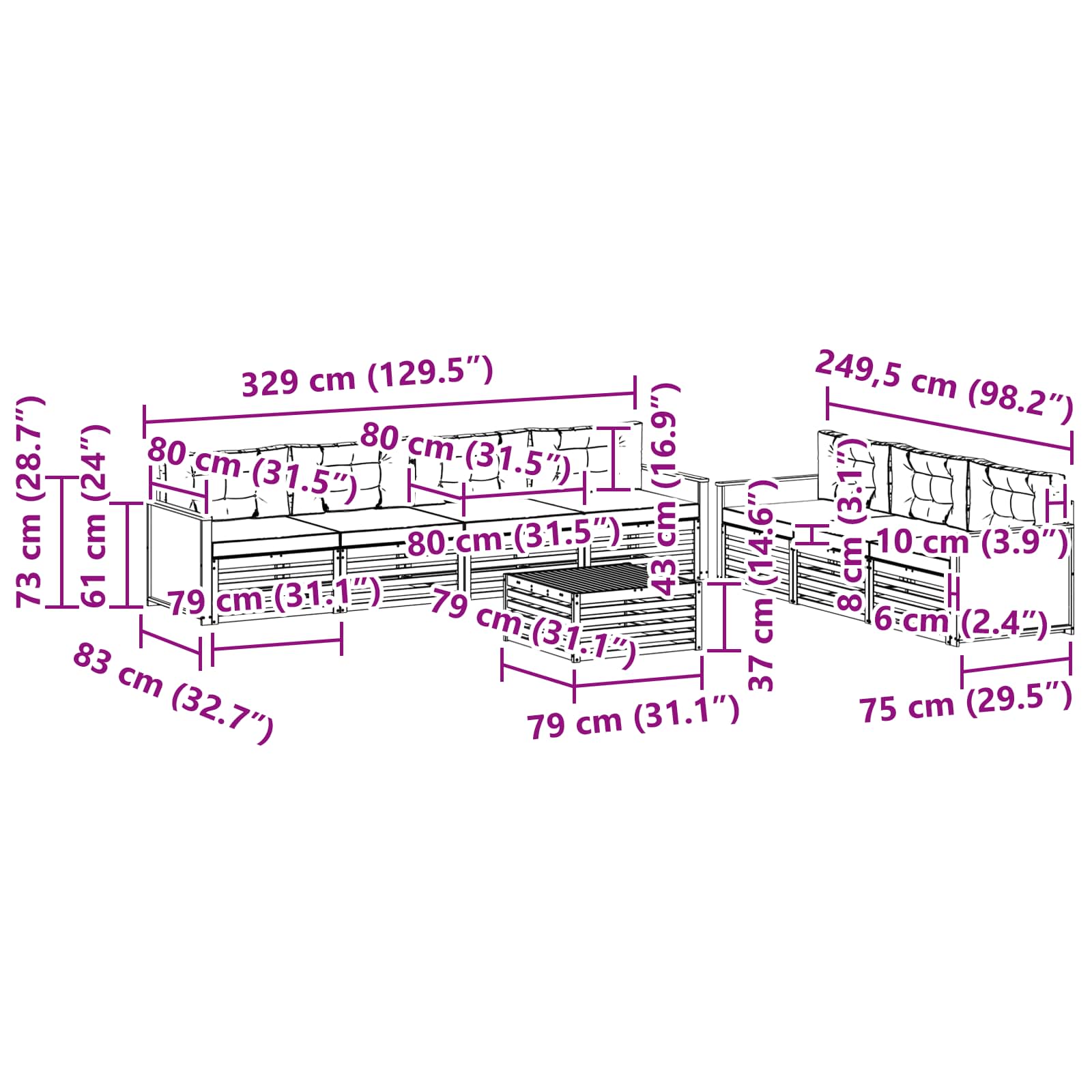Outdoor-Sofagarnitur 8 pcs Natürlich und Hellgrau